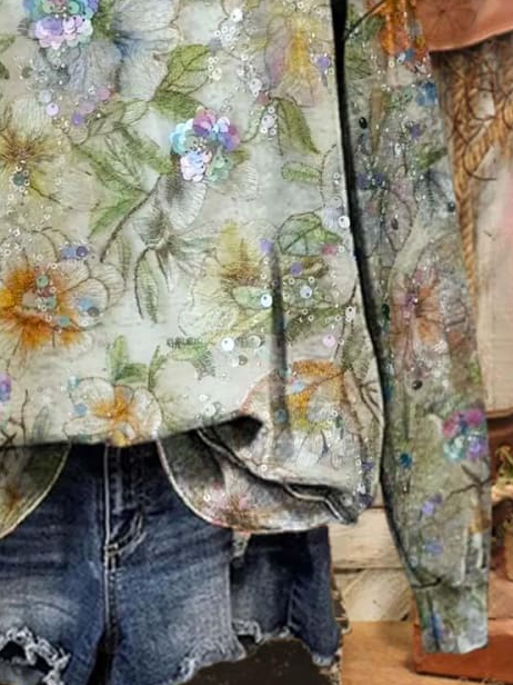 Lässig Rundhals Geblümt Sweatshirt Print