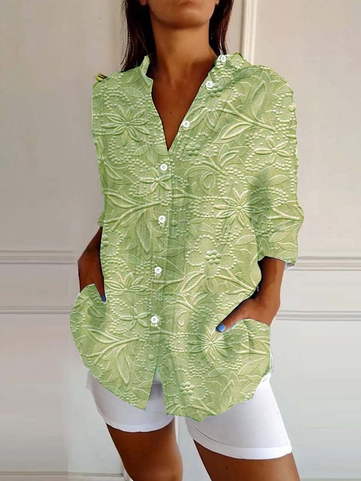 Hemdkragen Langarm 3d Drucken Regelmäßig Weit Bluse für Damen