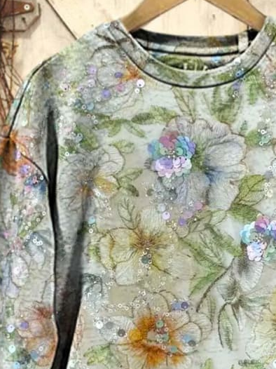 Lässig Rundhals Geblümt Sweatshirt Print