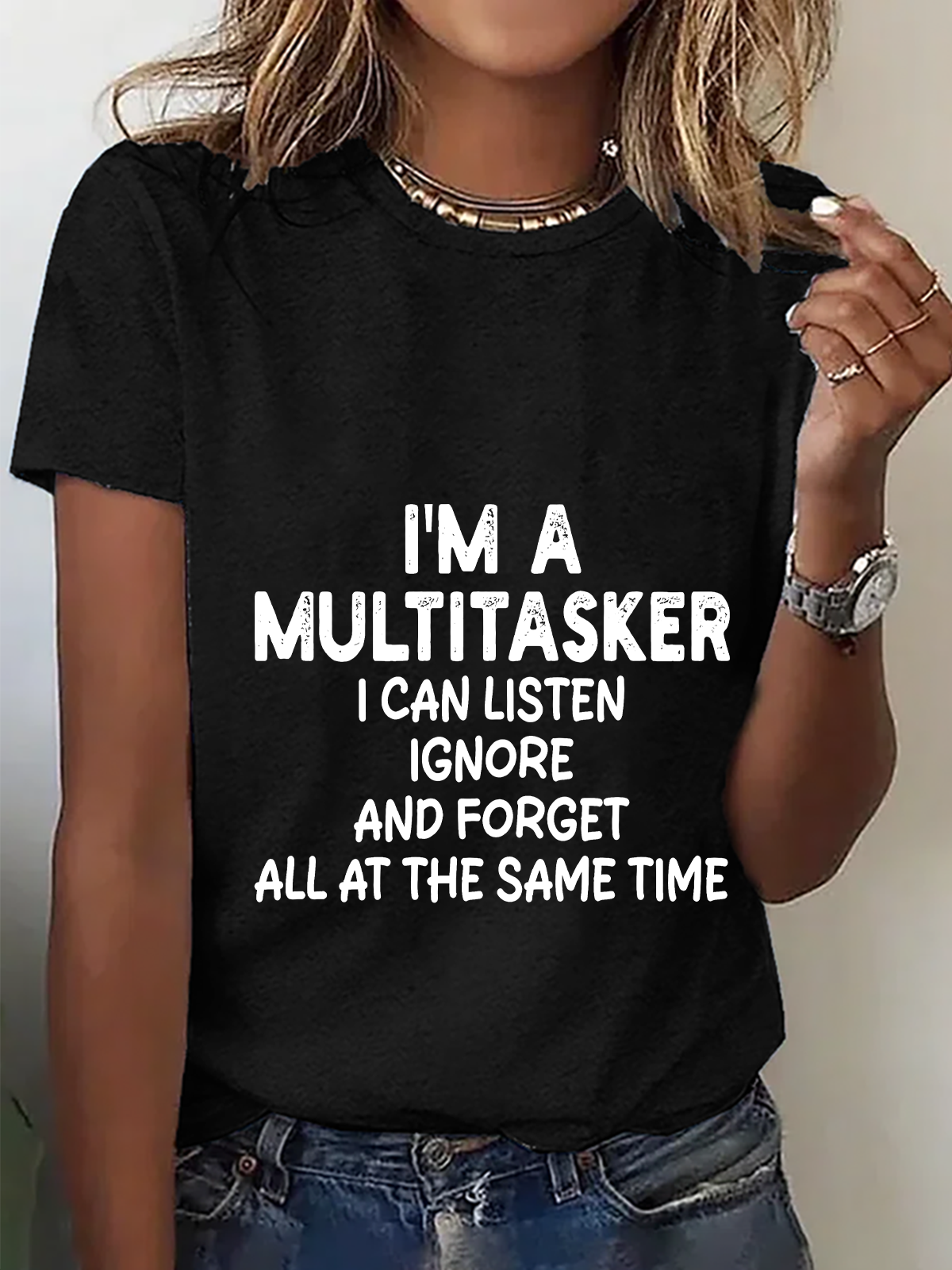Lässig Textbriefe Rundhals Kurzarm T-Shirt