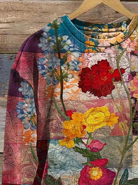 Lässig Rundhals Geblümt Sweatshirt Print