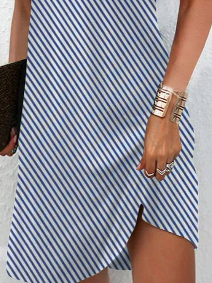 Damen Gestreift Gekerbt Ärmellos Bequem Lässig Print Minikleid