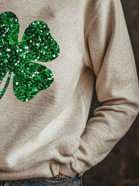 Lässig Rundhals Kleeblatt Sweatshirt Print