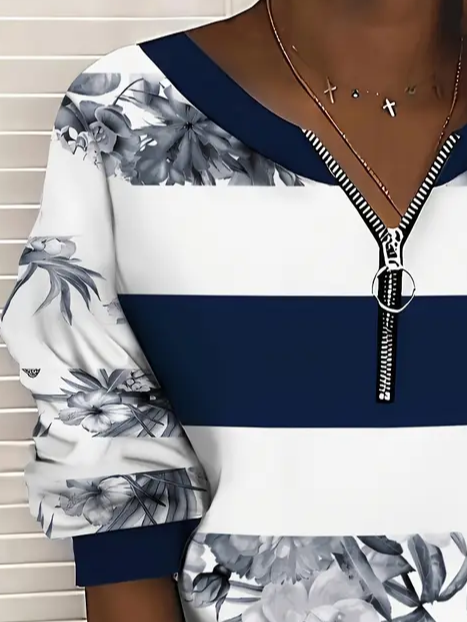 Lässig Rundhals Gestreift Sweatshirt Print