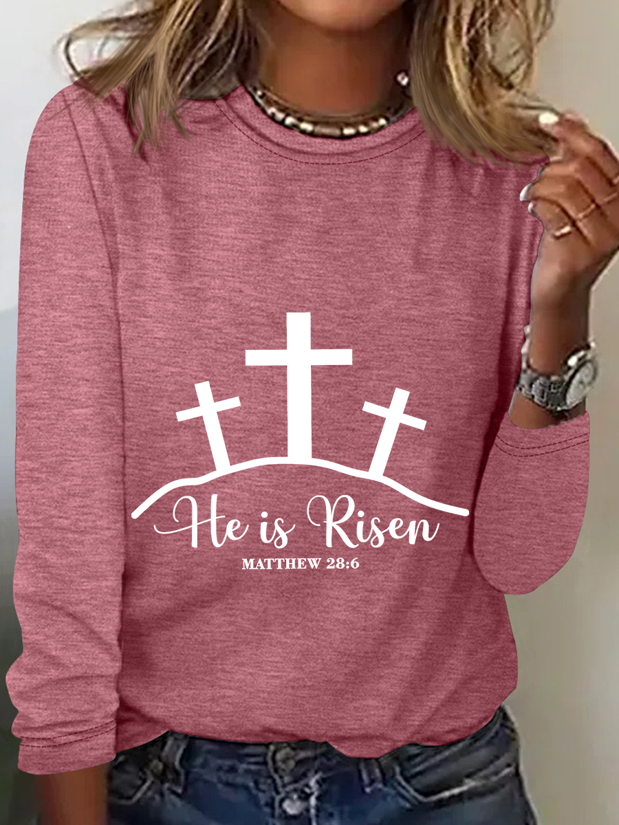 Rundhals Langarm Textbriefe Regelmäßig Mittlere Elastizität Weit Bluse für Damen