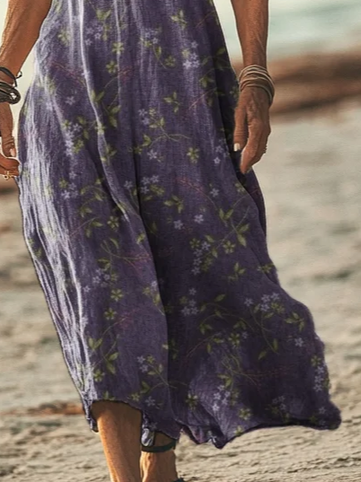 Damen Geblümt V-Ausschnitt Kurzarm Bequem Lässig Print Maxikleid