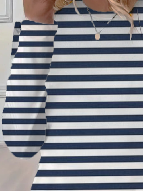 Lässig Gestreift Rundhals Langarm T-Shirt