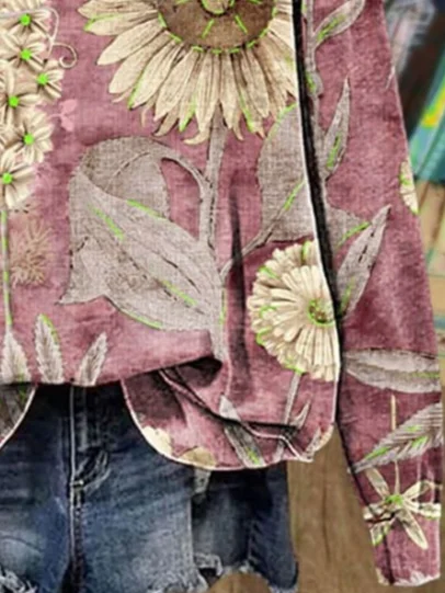 Lässig Rundhals Geblümt Sweatshirt Print