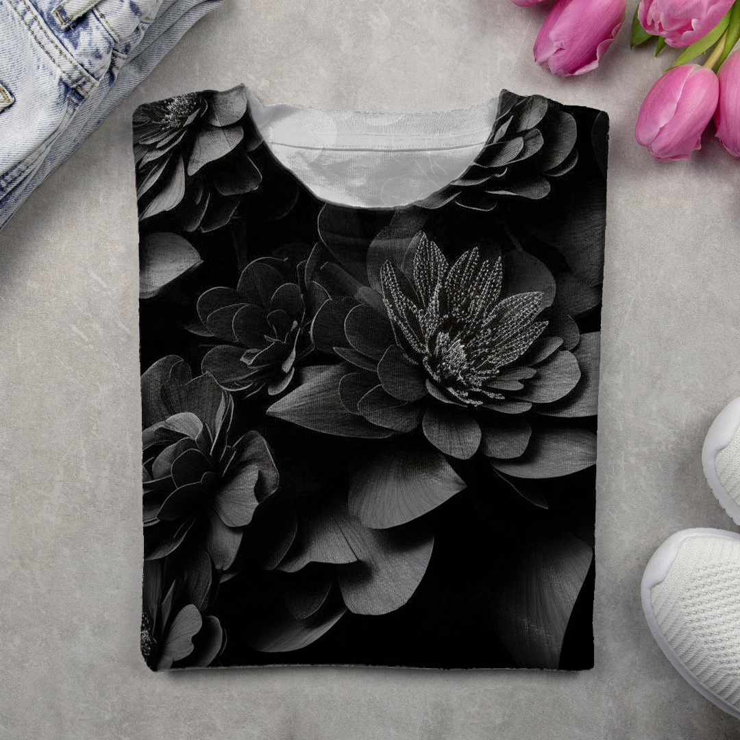 Lässig Geblümt Rundhals Langarm T-Shirt