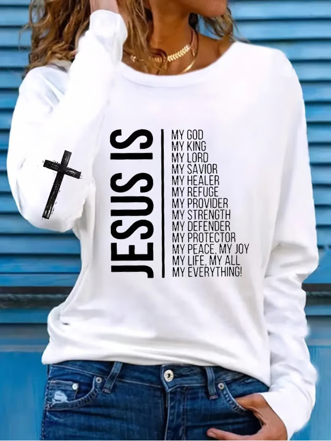 Lässig Textbriefe Rundhals Langarm T-Shirt
