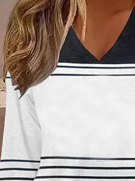 Lässig Gestreift V-Ausschnitt Langarm T-Shirt
