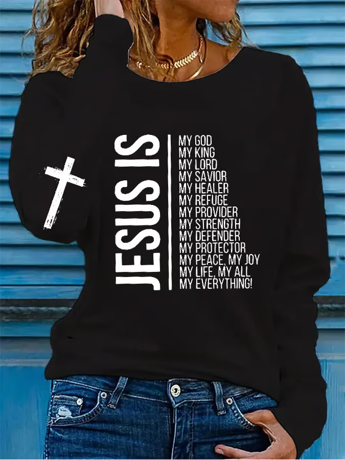 Lässig Textbriefe Rundhals Langarm T-Shirt