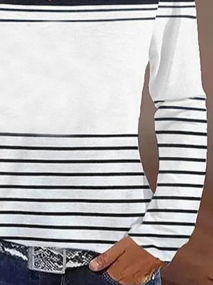 Lässig Gestreift V-Ausschnitt Langarm T-Shirt