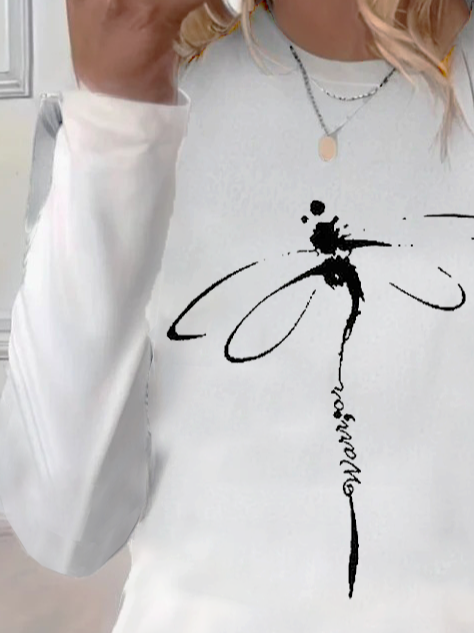 Lässig Libelle Rundhals Langarm T-Shirt