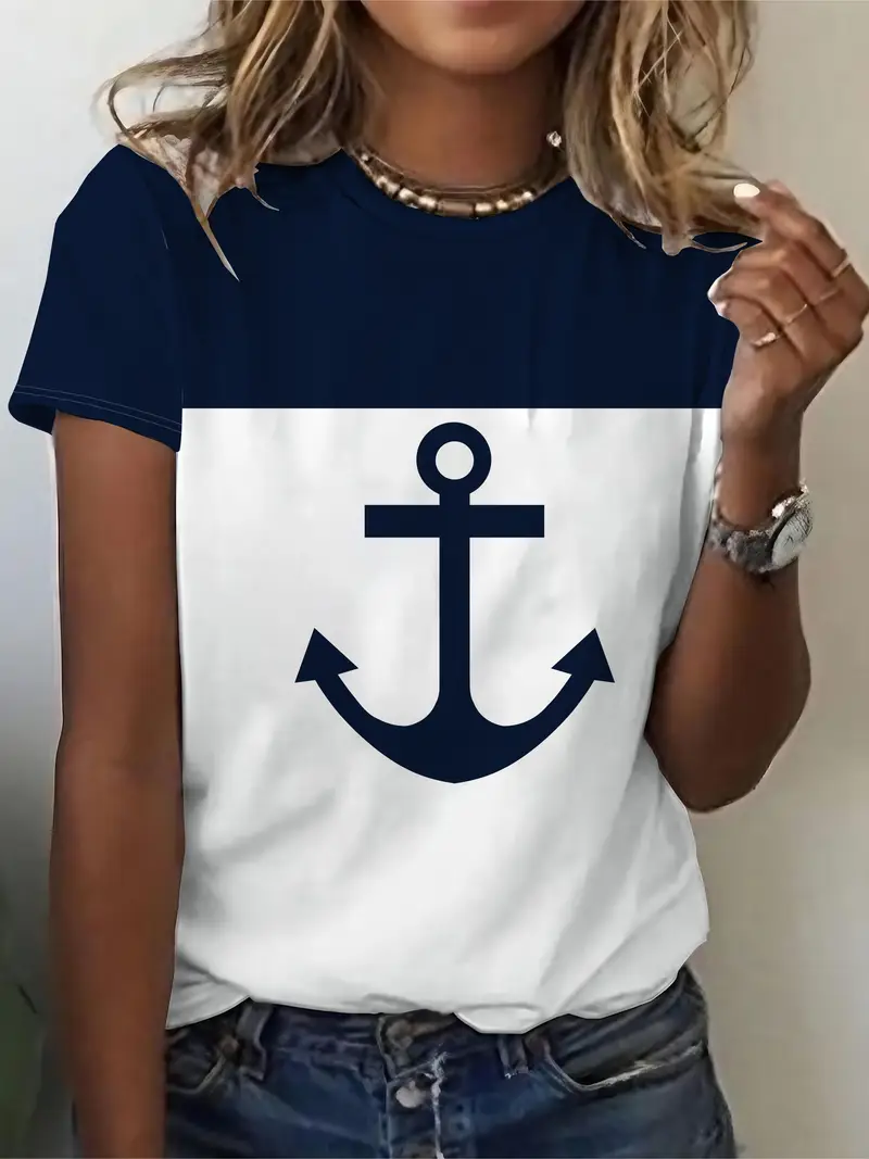 Lässig Anker Rundhals Kurzarm T-Shirt