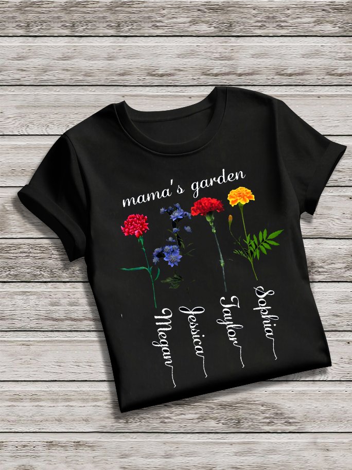Lässig Geblümt Rundhals Kurzarm T-Shirt