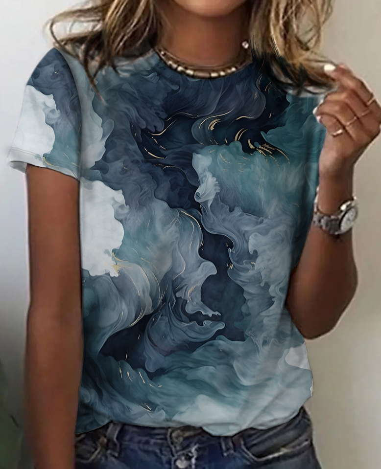 Lässig Geometrisch Rundhals Kurzarm T-Shirt