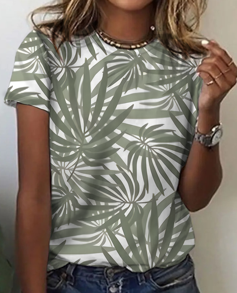 Lässig Blätter Rundhals Kurzarm T-Shirt