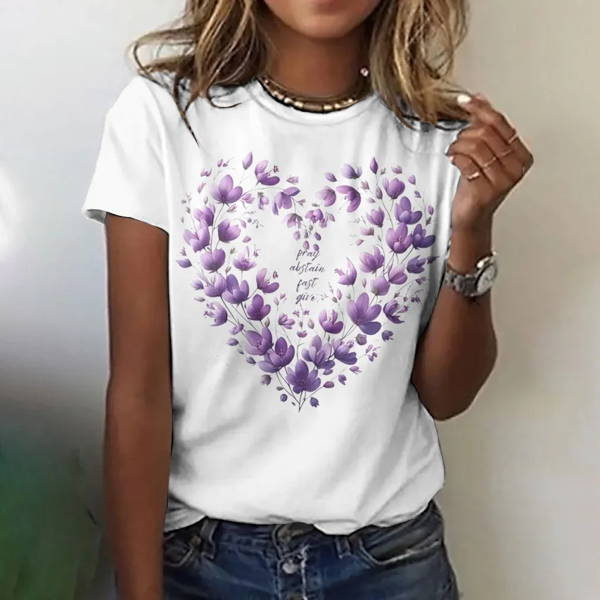 Lässig Geblümt Rundhals Kurzarm T-Shirt