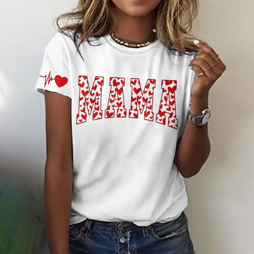 Lässig Textbriefe Rundhals Kurzarm T-Shirt
