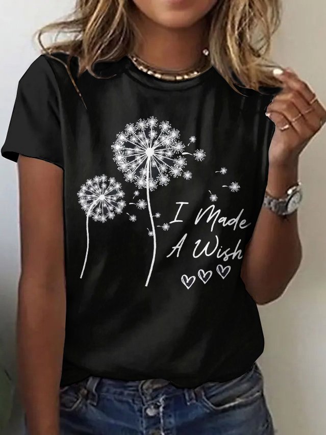 Lässig Geblümt Rundhals Kurzarm T-Shirt