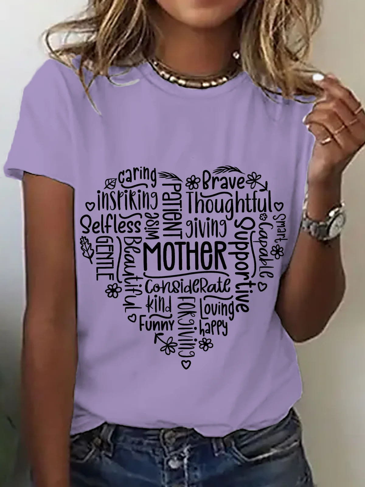 Lässig Textbriefe Rundhals Kurzarm T-Shirt