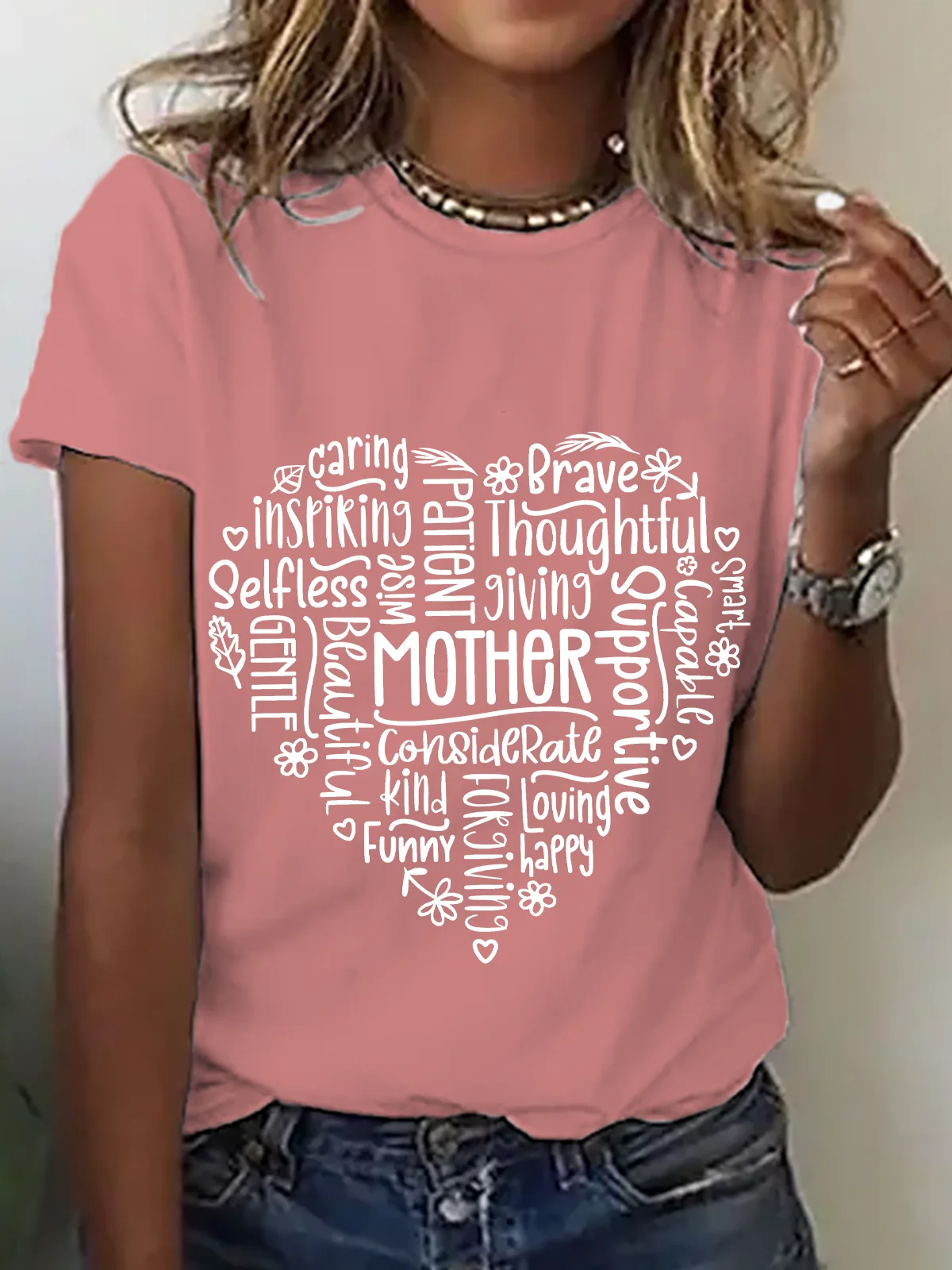 Lässig Textbriefe Rundhals Kurzarm T-Shirt