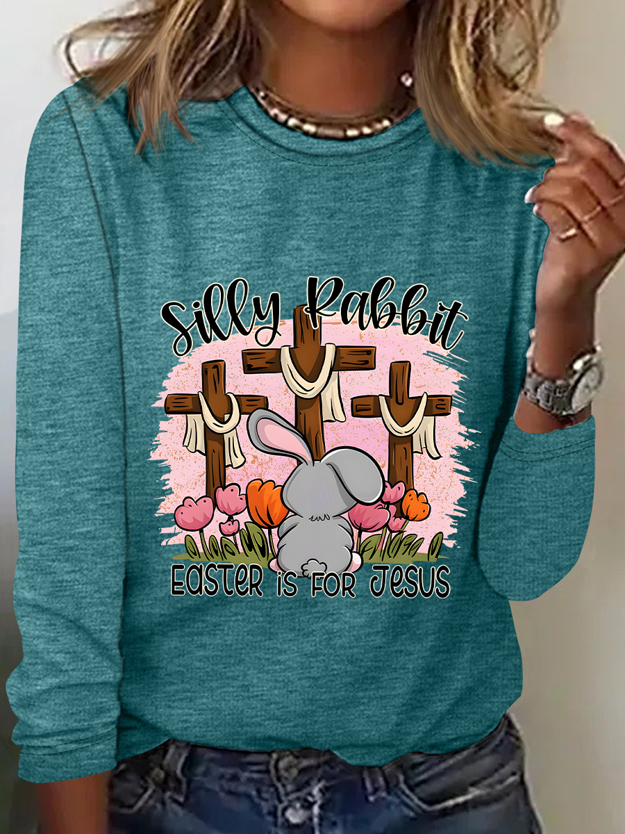 Rundhals Langarm Textbriefe Regelmäßig Mittlere Elastizität Weit Bluse_ für Damen