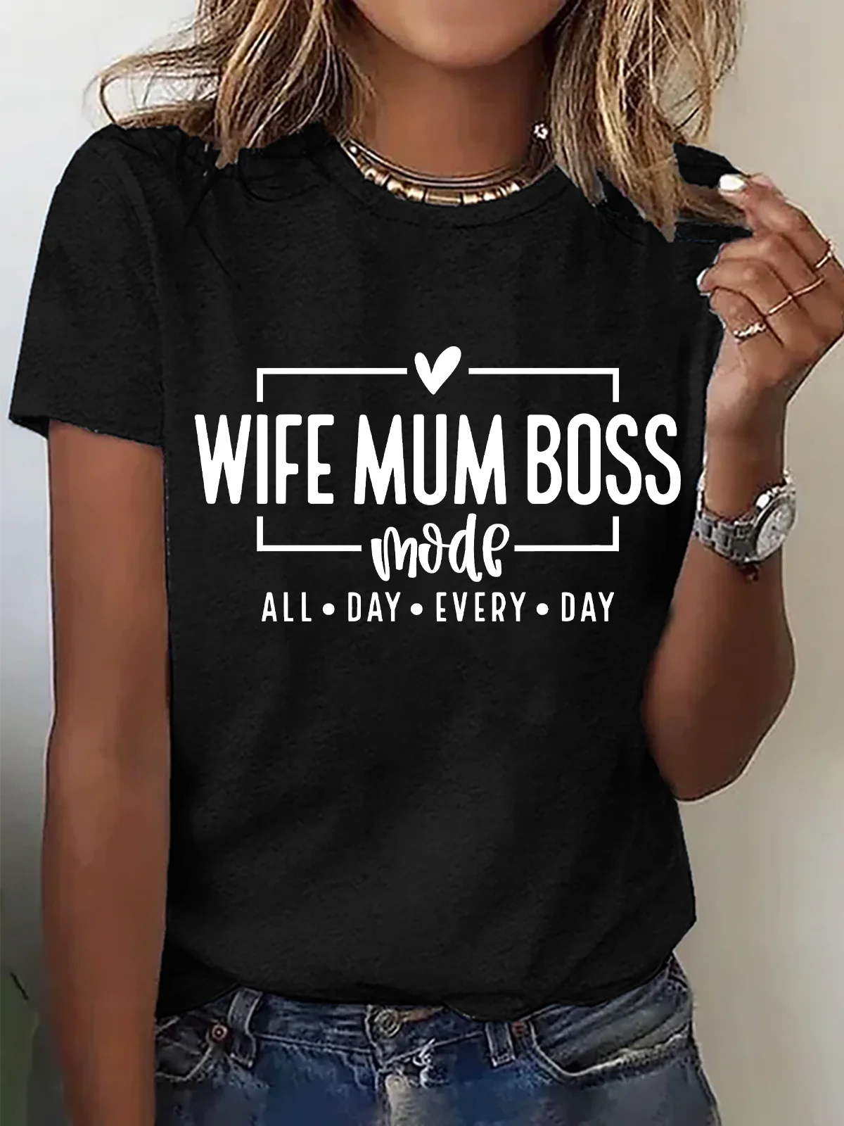 Lässig Textbriefe Rundhals Kurzarm T-Shirt