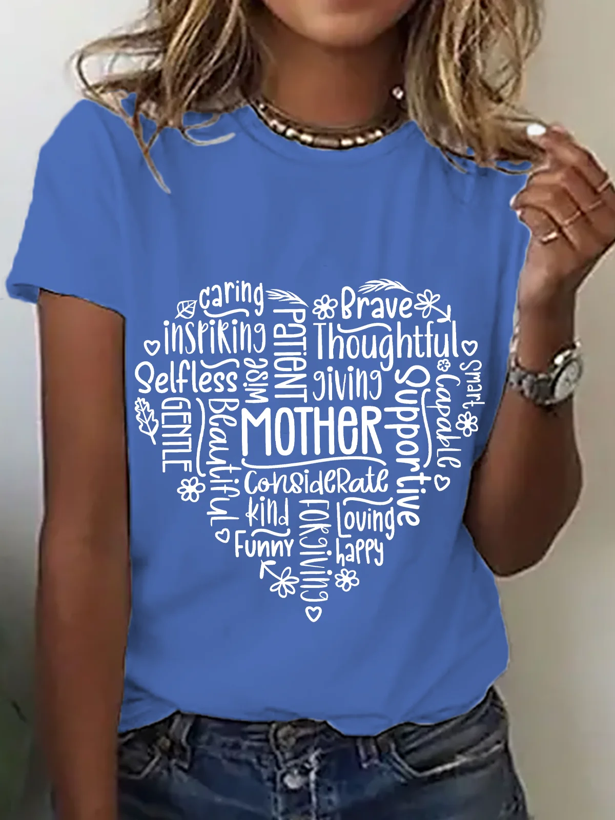 Lässig Textbriefe Rundhals Kurzarm T-Shirt