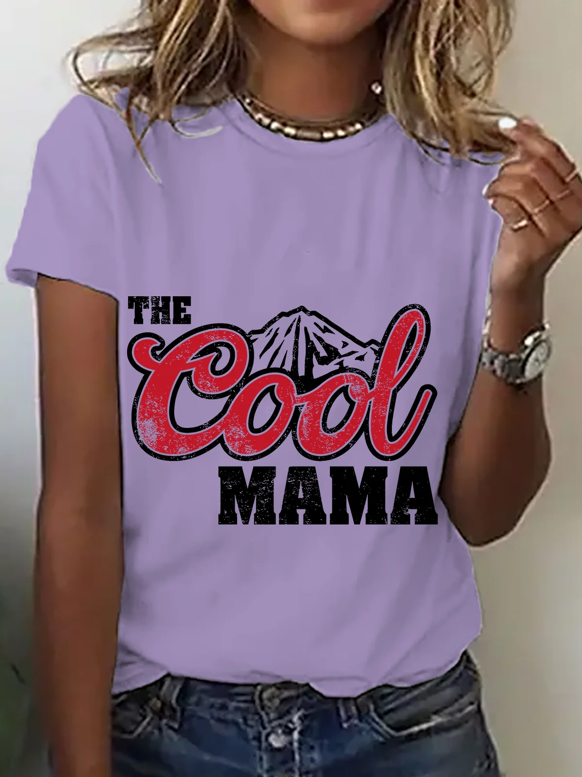 Lässig Textbriefe Rundhals Kurzarm T-Shirt