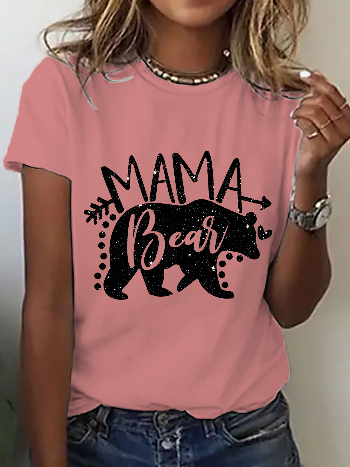 Lässig Textbriefe Rundhals Kurzarm T-Shirt