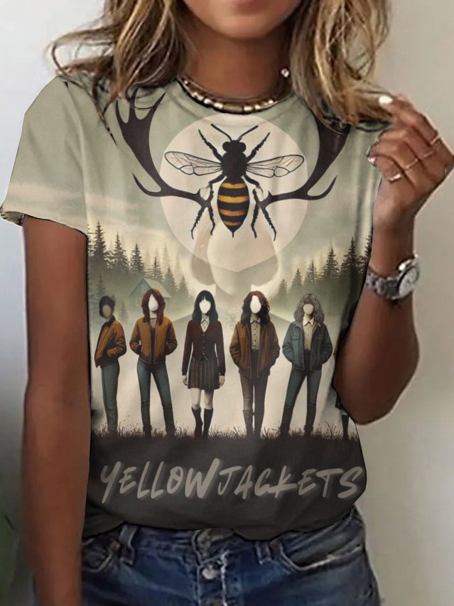 Lässig Figur Rundhals Kurzarm T-Shirt