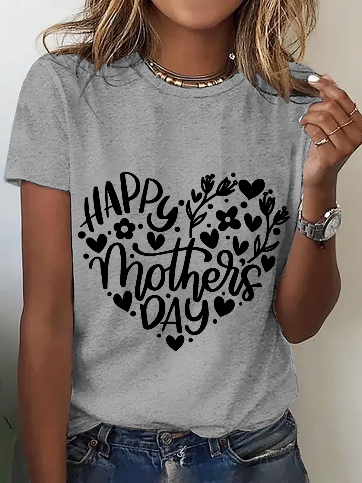Lässig Textbriefe Rundhals Kurzarm T-Shirt