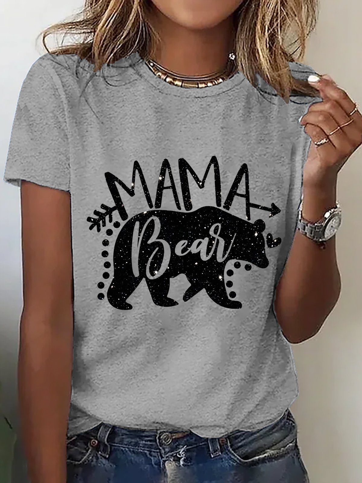 Lässig Textbriefe Rundhals Kurzarm T-Shirt