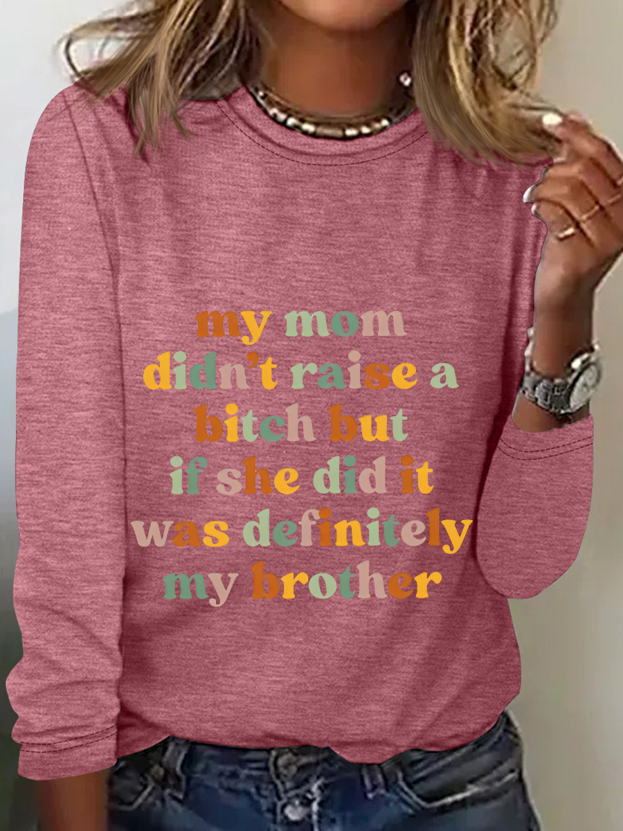 Rundhals Langarm Textbriefe Regelmäßig Mittlere Elastizität Weit Bluse_ für Damen