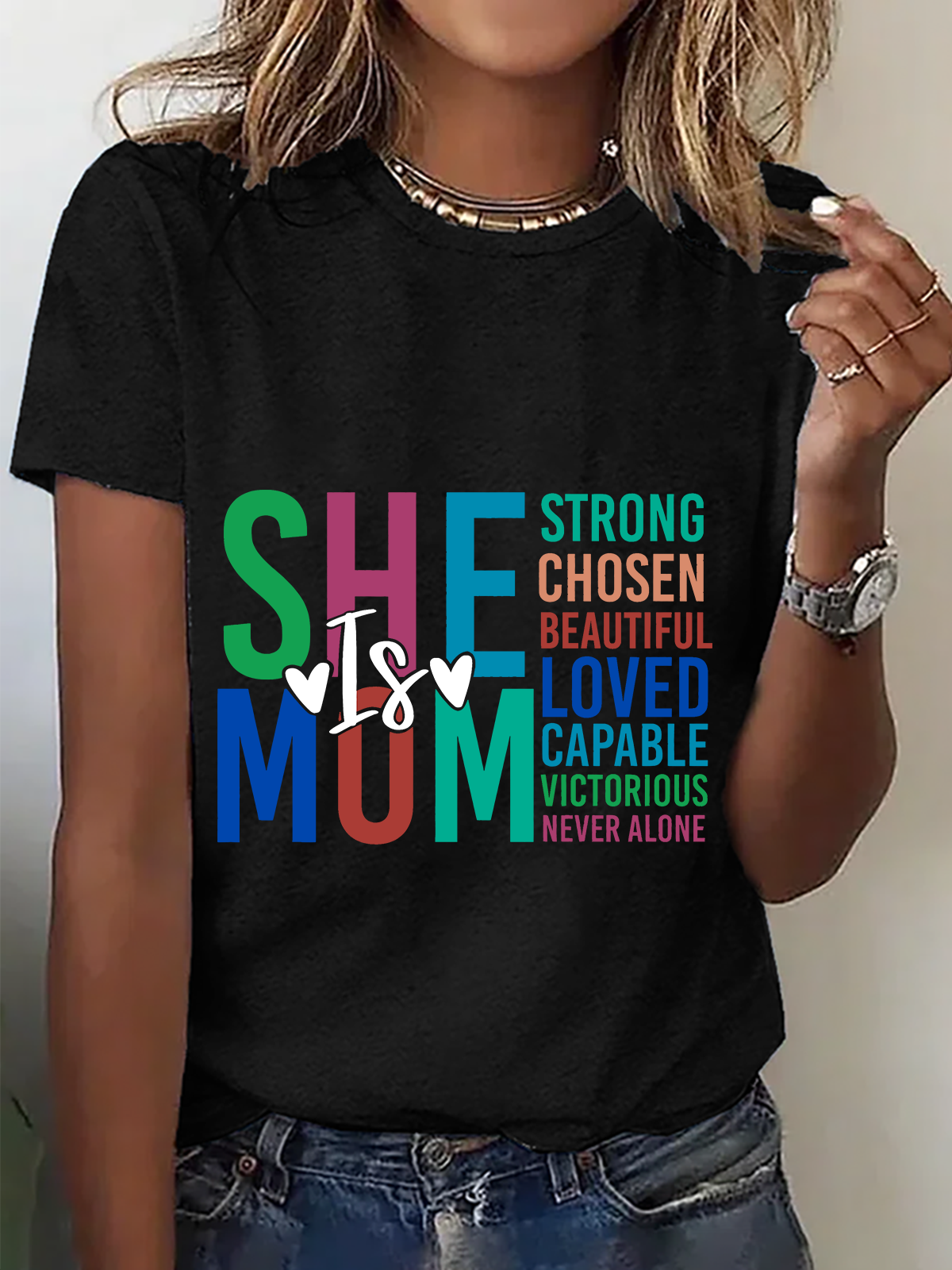 Lässig Textbriefe Rundhals Kurzarm T-Shirt