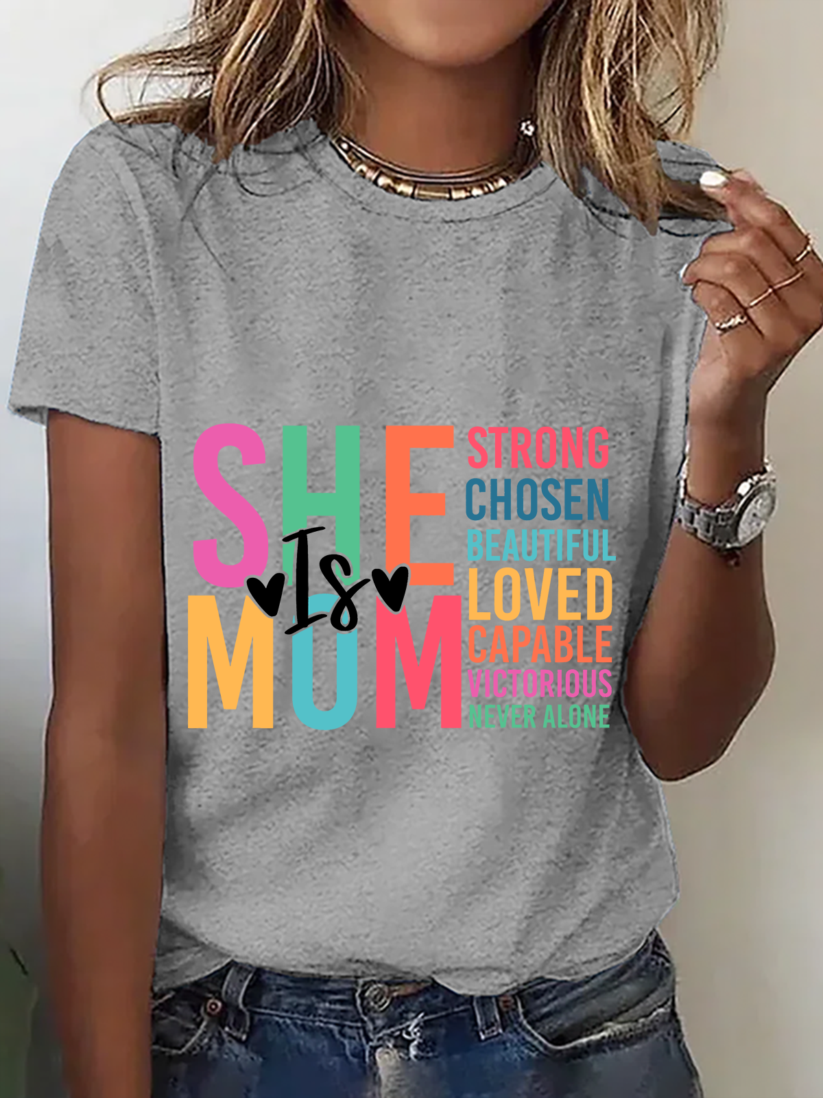 Lässig Textbriefe Rundhals Kurzarm T-Shirt