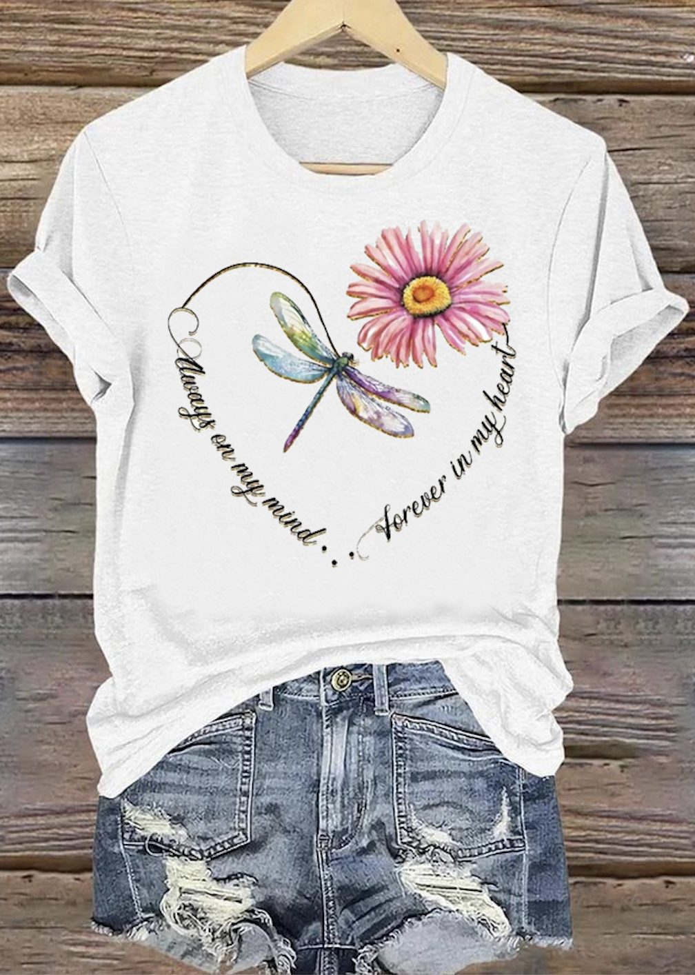 Lässig Geblümt Rundhals Kurzarm T-Shirt