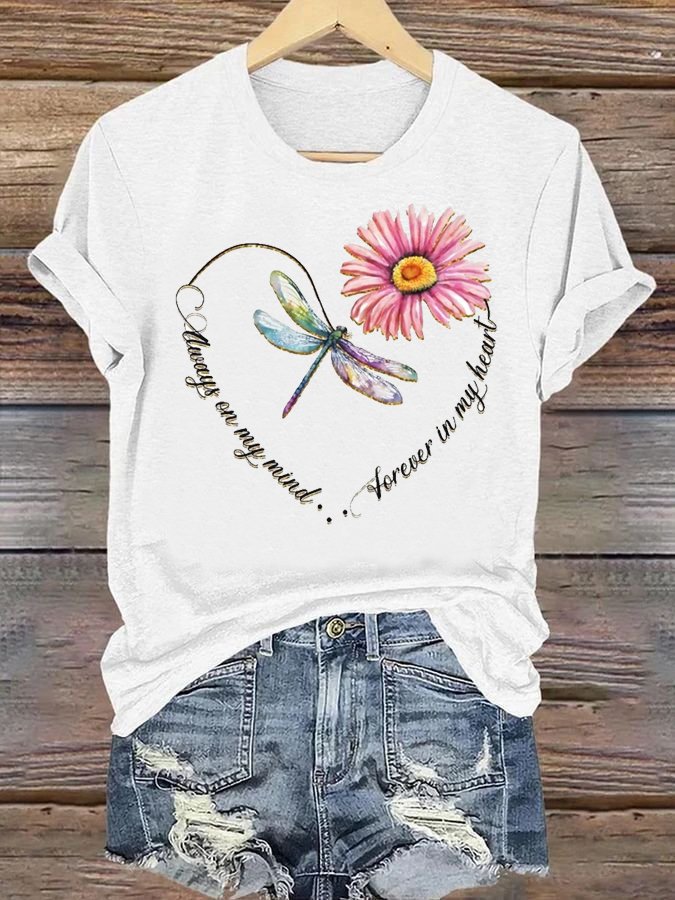 Lässig Geblümt Rundhals Kurzarm T-Shirt