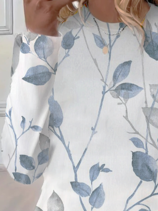 Lässig Geblümt Rundhals Langarm T-Shirt