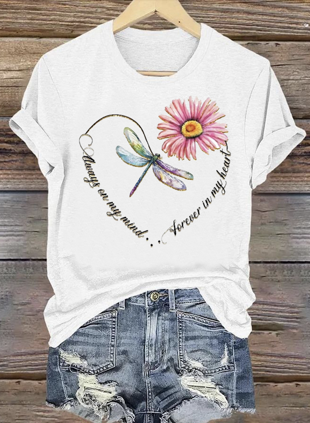 Lässig Geblümt Rundhals Kurzarm T-Shirt