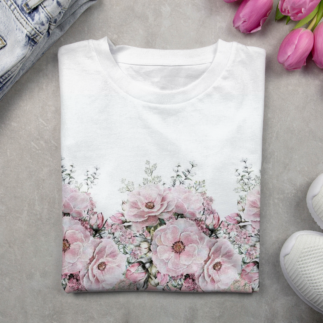 Lässig Geblümt Rundhals Langarm T-Shirt