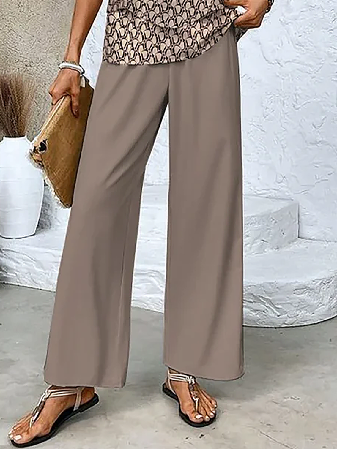 Damen Geometrisch Rundhals Ärmellos Bequem Lässig Print Bluse mit Hose Zweiteiliges Set