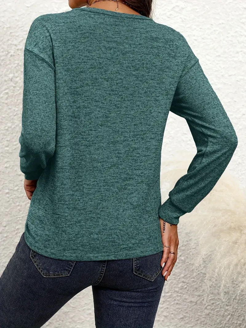 Lässig Unifarben Rundhals Langarm T-Shirt