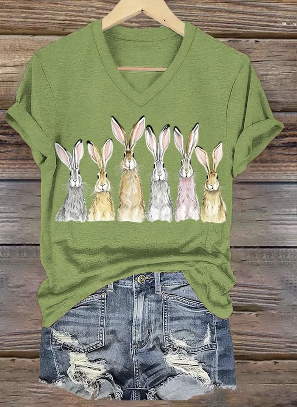 Lässig Tier V-Ausschnitt Kurzarm T-Shirt