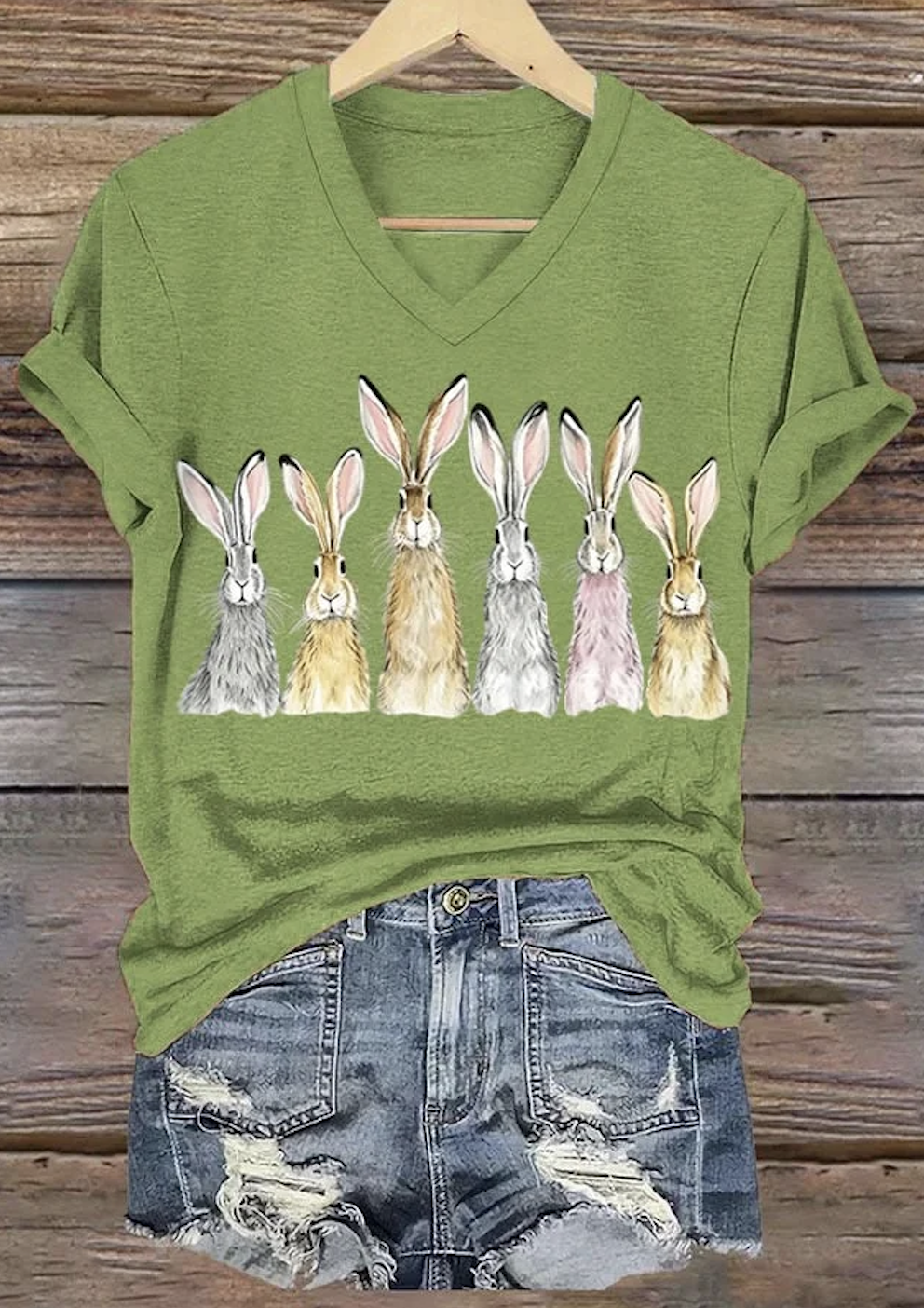 Lässig Tier V-Ausschnitt Kurzarm T-Shirt