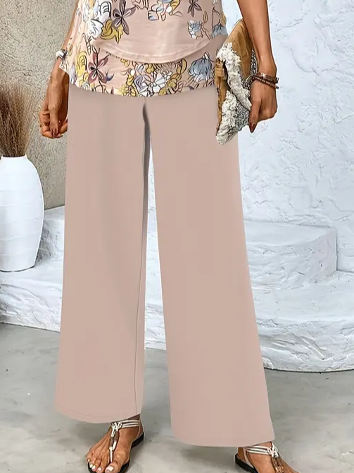 Damen Geblümt Rundhals Ärmellos Bequem Lässig Print Bluse mit Hose Zweiteiliges Set