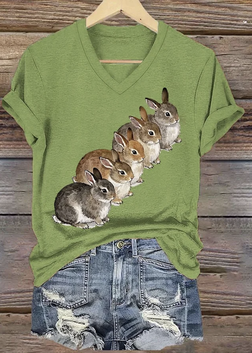 Lässig Tier V-Ausschnitt Kurzarm T-Shirt