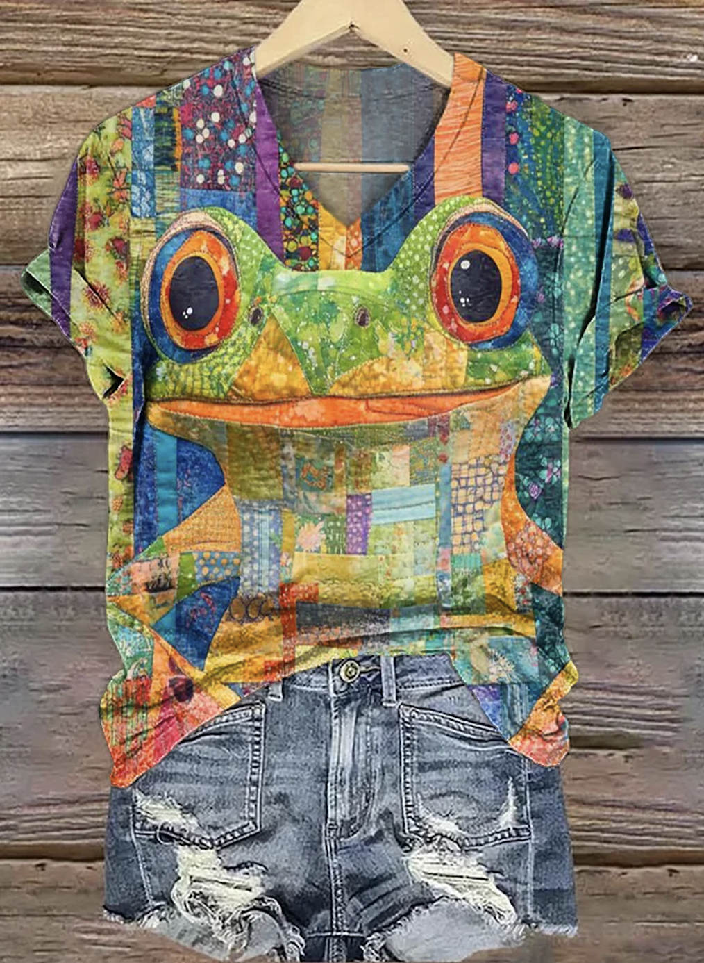 Lässig Tier V-Ausschnitt Kurzarm T-Shirt